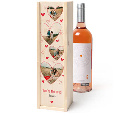 Boîte en bois avec bouteille de vin Rouge, blanc ou rosé